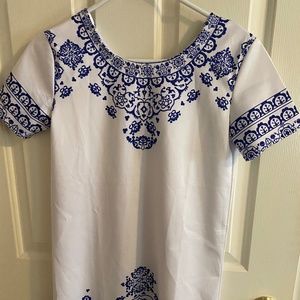 Lulus Tale to Tell Blue and Ivory Embroidered Dres